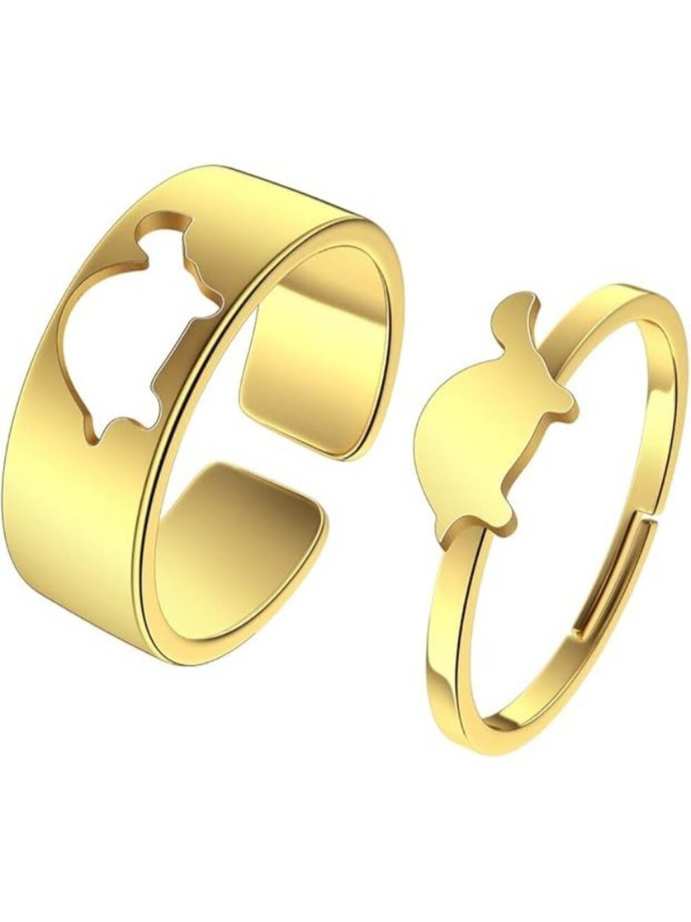 Turtle Dinosaur gold 2Pcs Matching Cute Animals Promise Engagement Ring